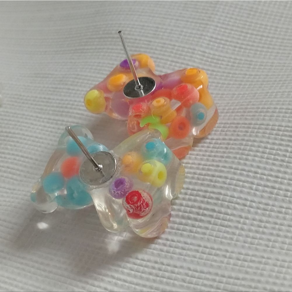 Set of Two Colorful Transparent Resin Gummy Bear Shaped Post Back Stud Earrings - Picture 9 of 9